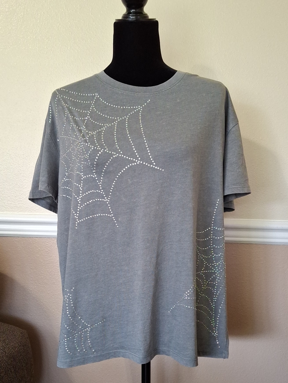 Maurice's Gray Crewneck Shirt with Studded Web Design
